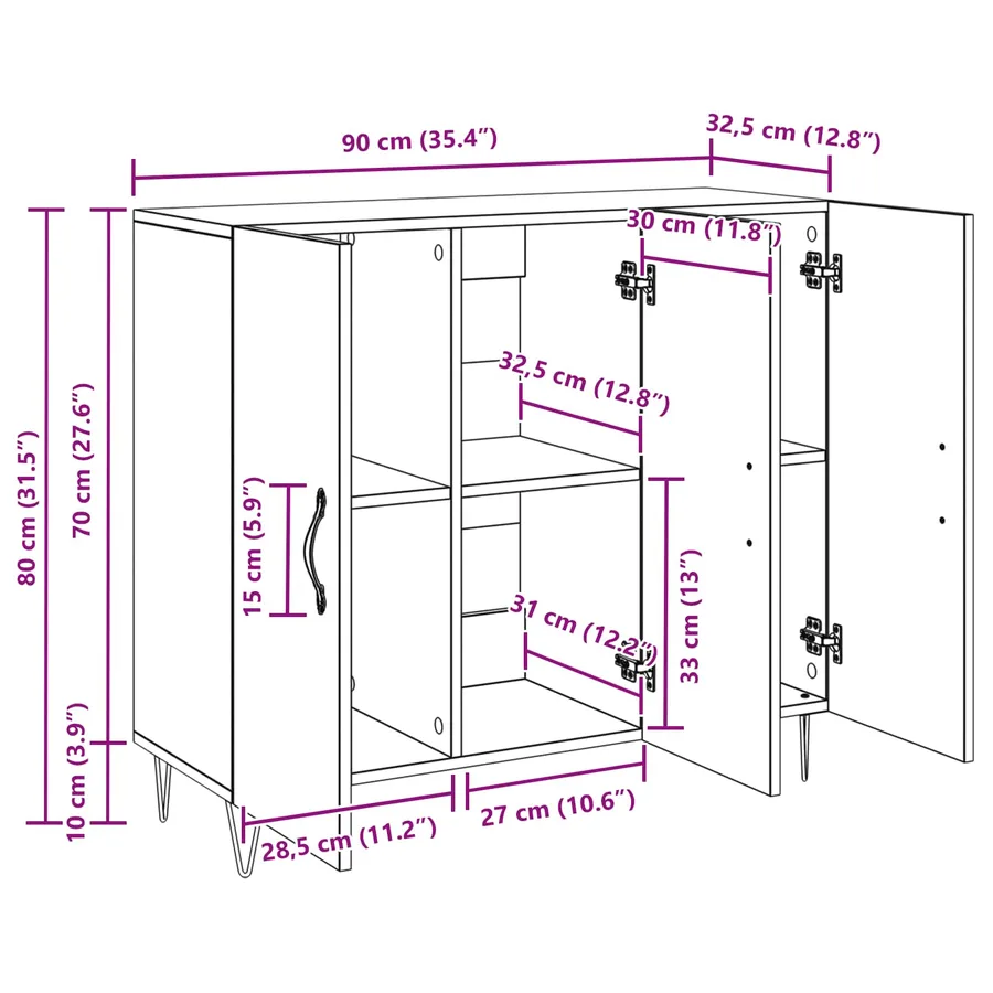Buffet Chêne noir 90 x 32,5 x 80 cm Bois d'ingénierie - 13