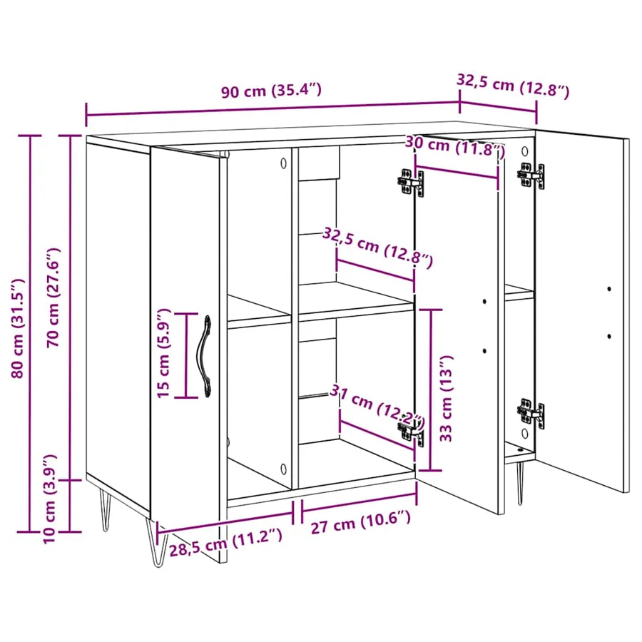 Buffet Chêne noir 90 x 32,5 x 80 cm Bois d'ingénierie - 14