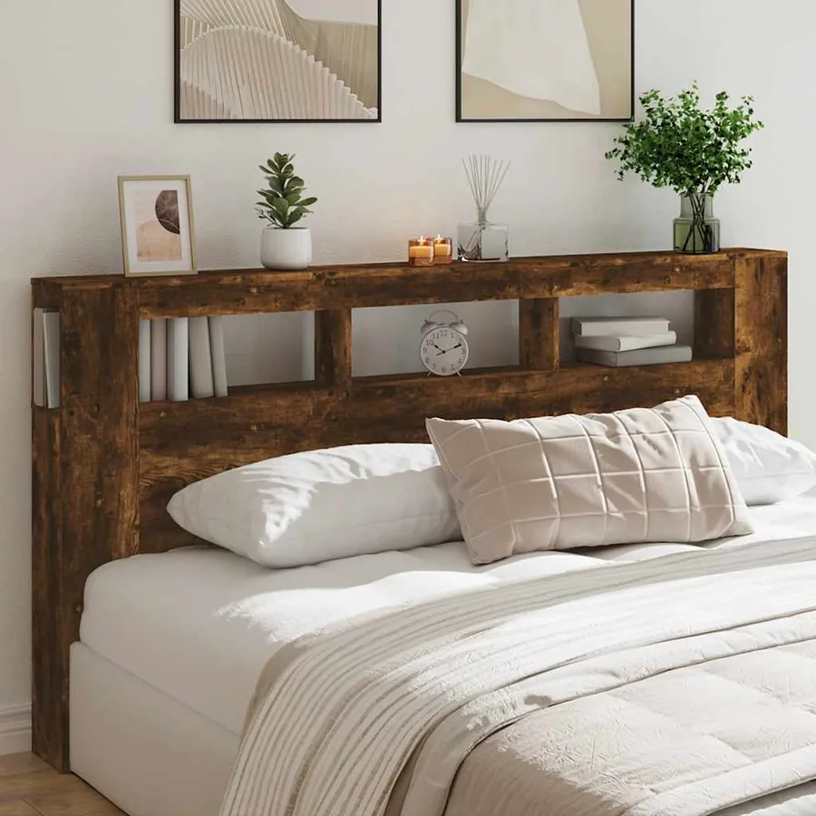 Tête de lit à LED chêne fumé 200x18,5x103,5cm bois d'ingénierie