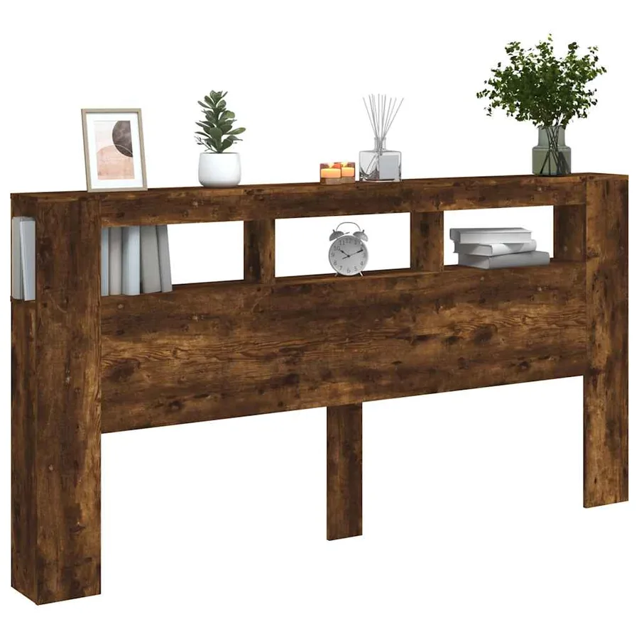 Tête de lit à LED chêne fumé 200x18,5x103,5cm bois d'ingénierie - 13