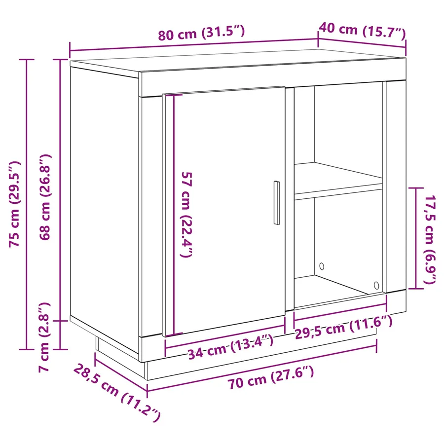 Buffet Chêne noir 80 x 40 x 75 cm Bois d'ingénierie - 14