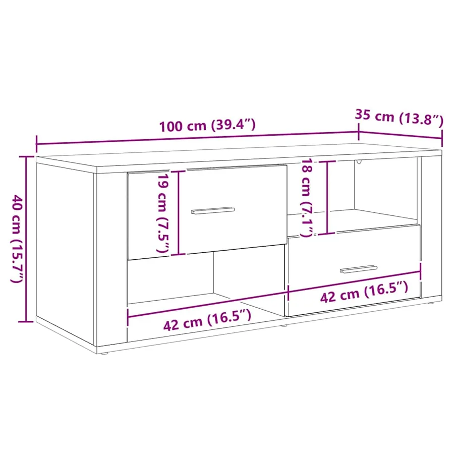 Meuble TV Chêne noir 100 x 35 x 40 cm Bois d'ingénierie - 11