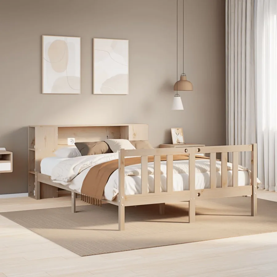 Lit bibliothèque sans matelas 135x190 cm bois de pin massif