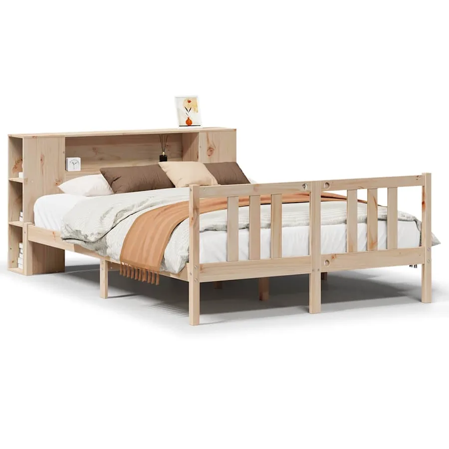 Lit bibliothèque sans matelas 135x190 cm bois de pin massif - 2