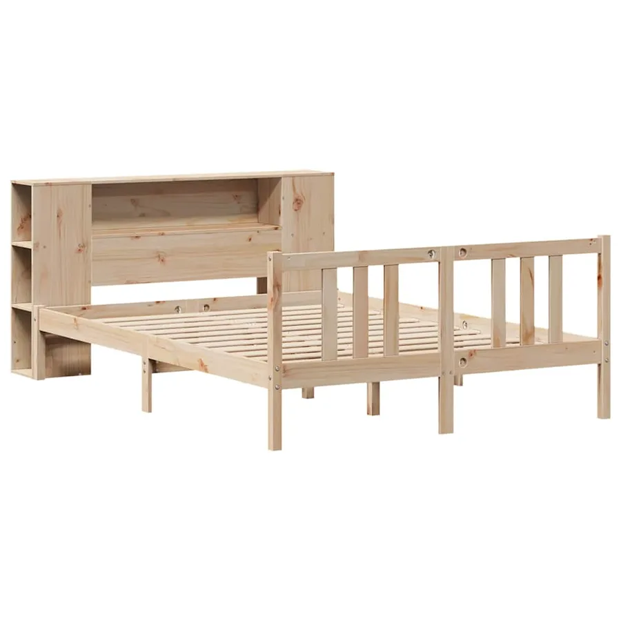 Lit bibliothèque sans matelas 135x190 cm bois de pin massif - 3