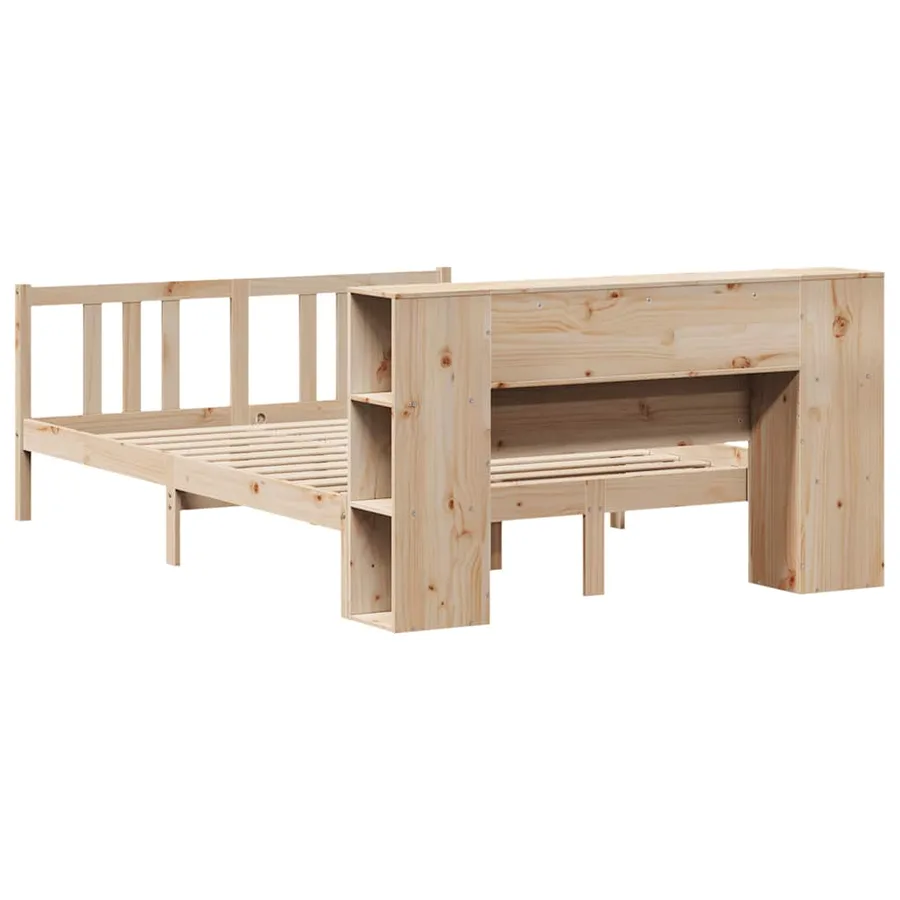 Lit bibliothèque sans matelas 135x190 cm bois de pin massif - 6