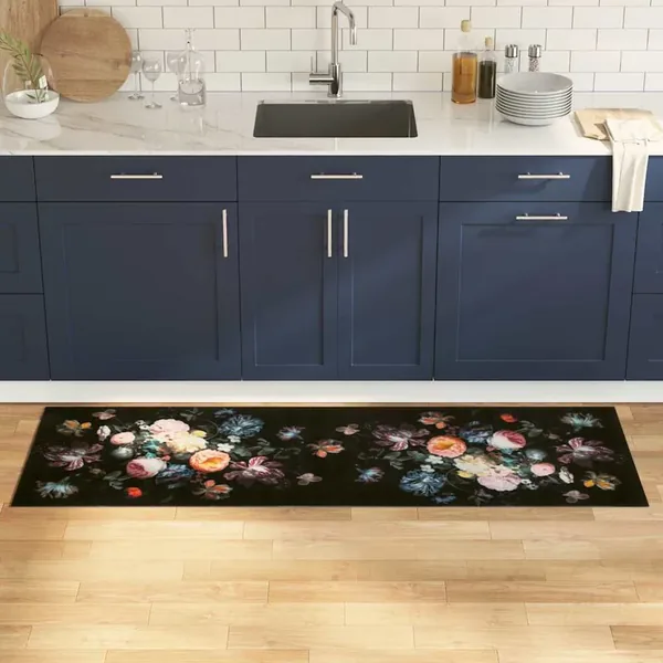 Tapis de Cuisine Noir 180 x 60 cm Velours