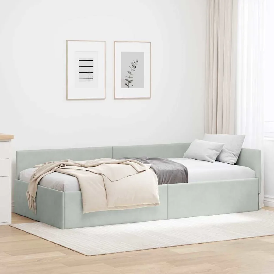 Cadre de lit d'angle Gris clair 100 cm x 200 cm Velours