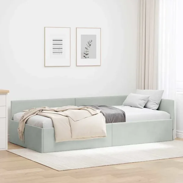 Cadre de lit d'angle Gris clair 100 cm x 200 cm Velours