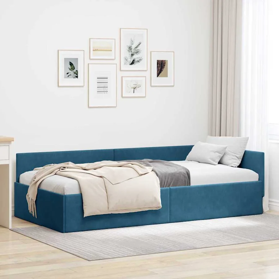Cadre de lit d'angle Bleu 90 cm x 190 cm Velours