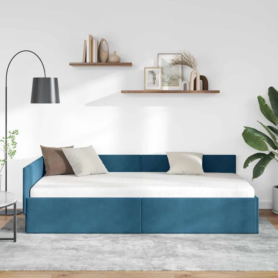Cadre de lit d'angle Bleu 90 cm x 190 cm Velours - 3