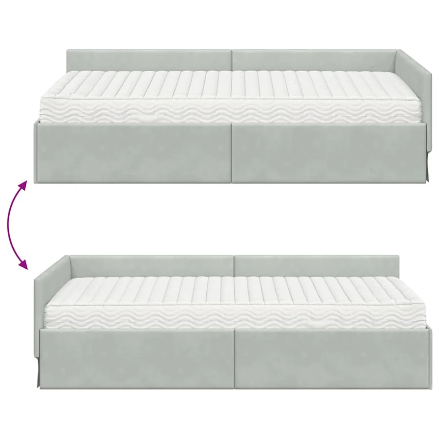 Cadre de lit d'angle avec matelas 2 pcs Gris clair Velours - 12