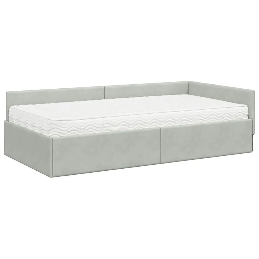 Cadre de lit d'angle avec matelas 2 pcs Gris clair Velours - 4