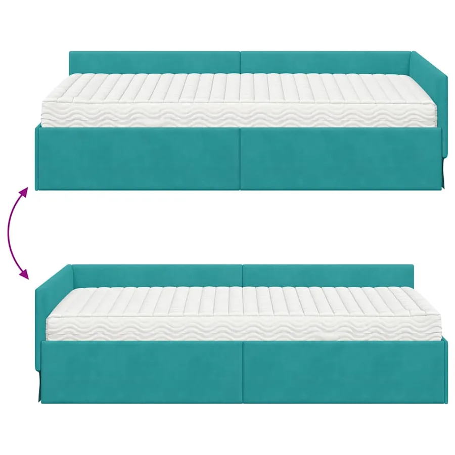 Cadre de lit d'angle avec matelas Autre 2 pcs Turquoise Velours - 12