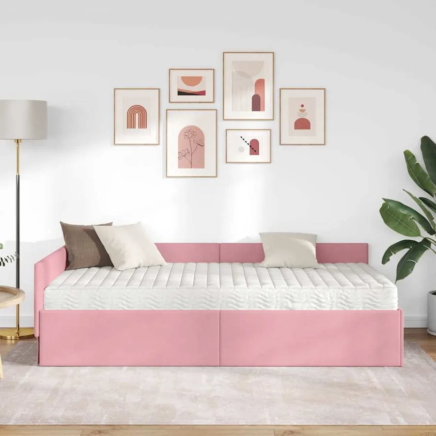 Cadre de lit d'angle avec matelas Autre 2 pcs Gris Velours - 3