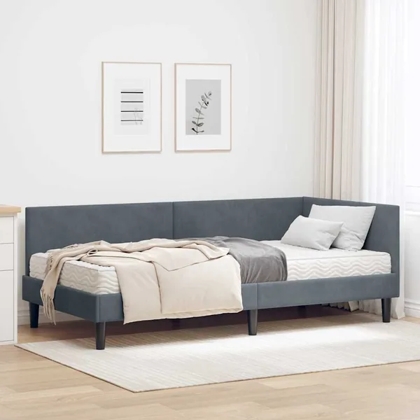 Cadre de lit d'angle avec matelas Autre 2 pcs Gris Velours