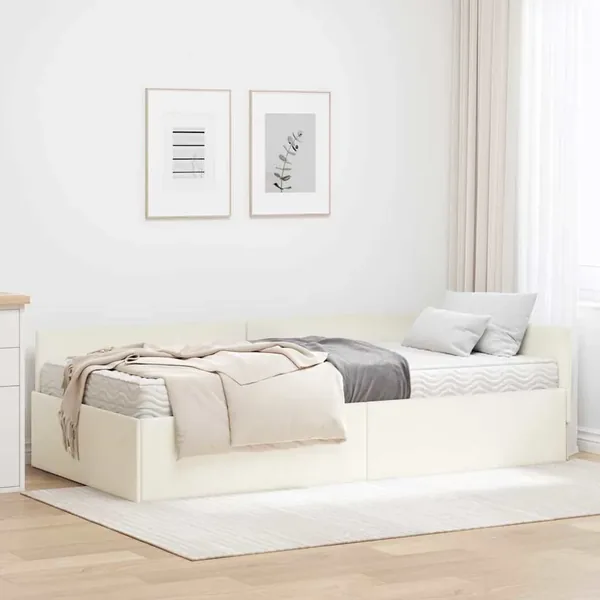Cadre de lit d'angle avec matelas Autre 2 pcs Crème Velours