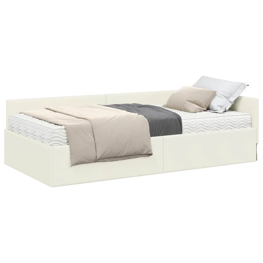 Cadre de lit d'angle avec matelas Autre 2 pcs Crème Velours - 2