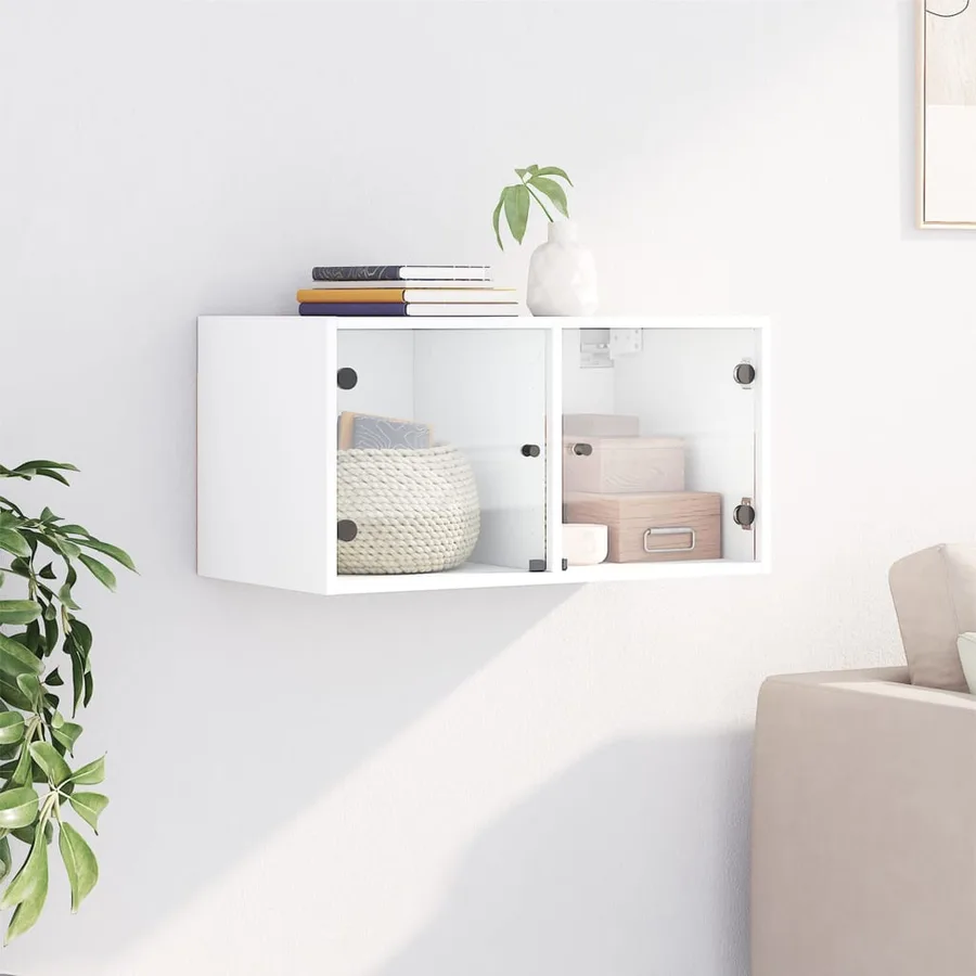 Armoire murale avec portes en verre blanc 68,5x37x35 cm - 3