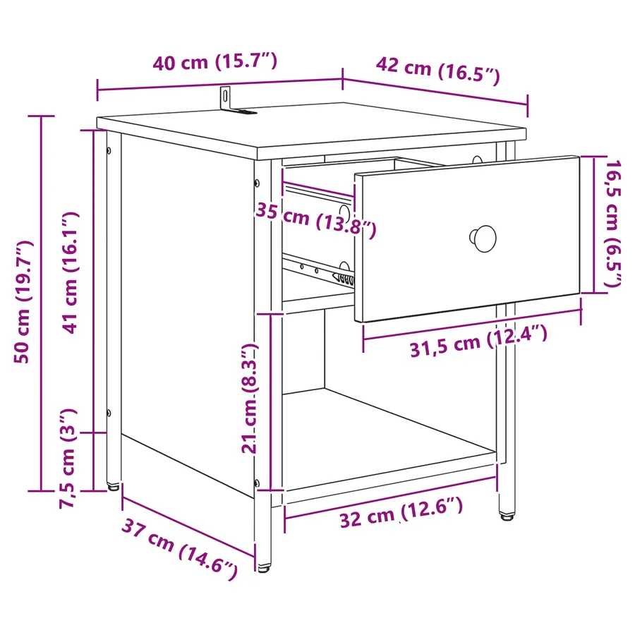 Cabinet de chevet 2 pc Chêne artisanal 40 x 42 x 50 cm - 16