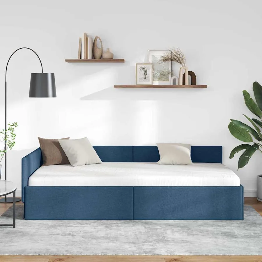 Cadre de lit d'angle Bleu 100 cm x 200 cm tissu - 3