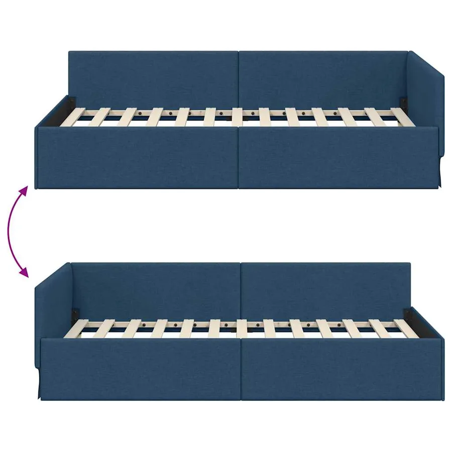 Cadre de lit d'angle Bleu 100 cm x 200 cm tissu - 9