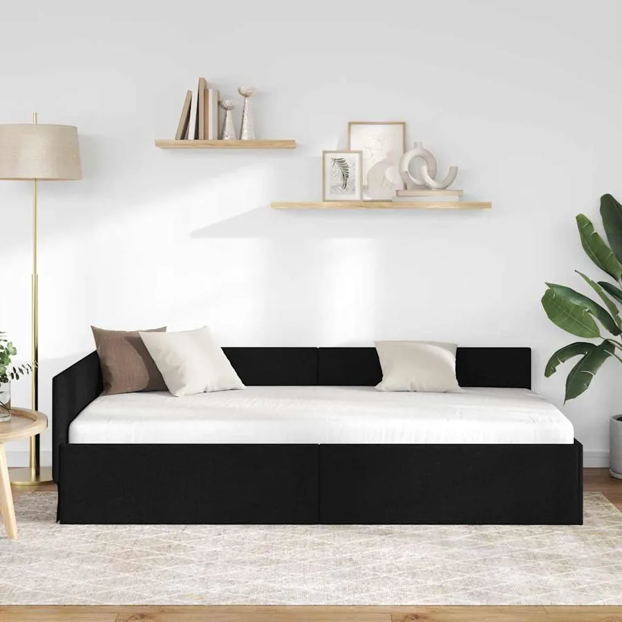 Cadre de lit d'angle avec tête de lit Noir 90 cm x 200 cm tissu - 3