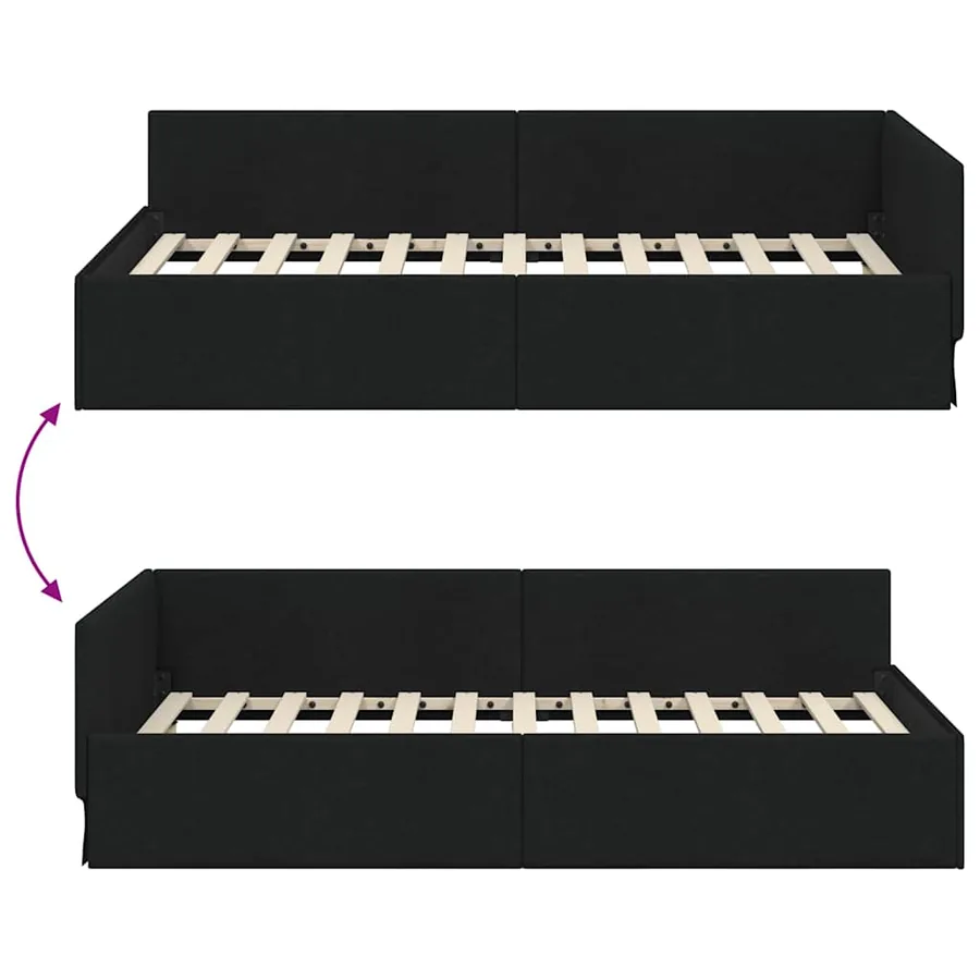 Cadre de lit d'angle avec tête de lit Noir 90 cm x 200 cm tissu - 9