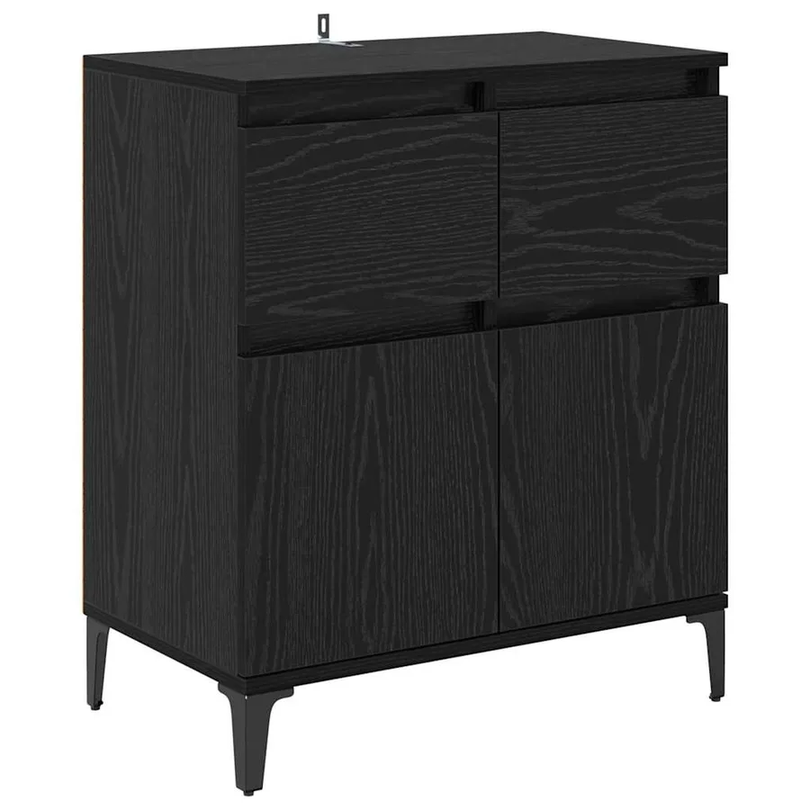Buffet Chêne noir 60 x 35 x 70 cm Bois d'ingénierie et fer - 2