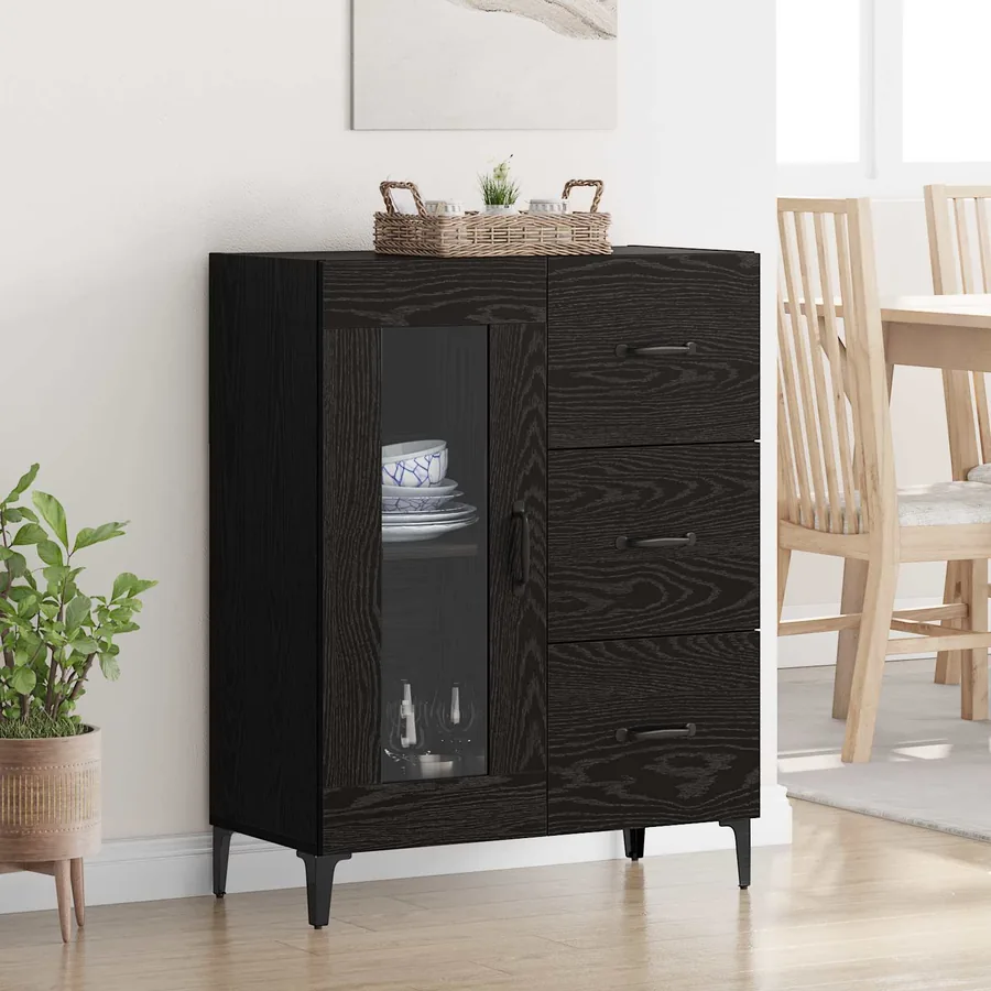 Buffet Chêne noir 69,5 x 34 x 90 cm Bois d'ingénierie et fer