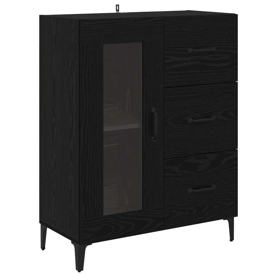 Buffet Chêne noir 69,5 x 34 x 90 cm Bois d'ingénierie et fer - 2