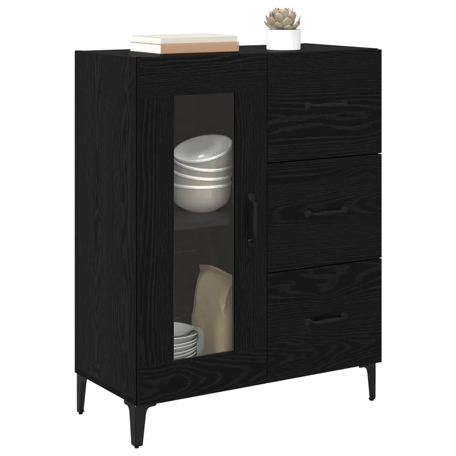 Buffet Chêne noir 69,5 x 34 x 90 cm Bois d'ingénierie et fer - 3