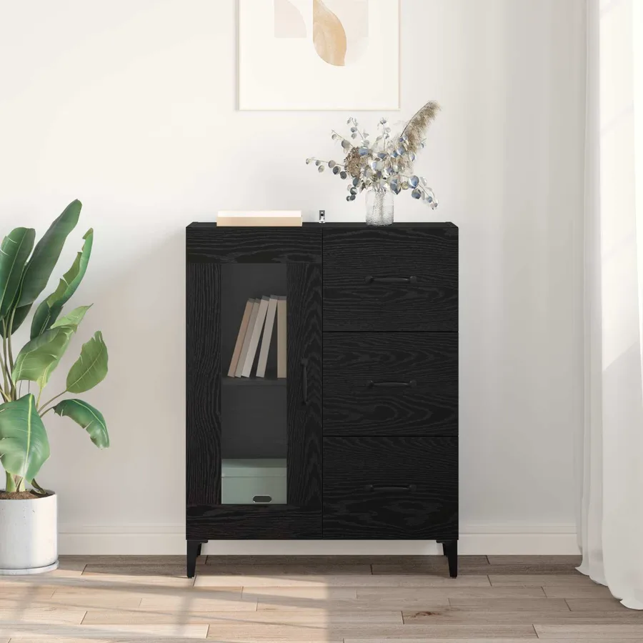 Buffet Chêne noir 69,5 x 34 x 90 cm Bois d'ingénierie et fer - 4