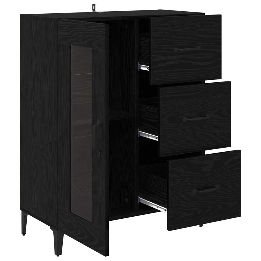 Buffet Chêne noir 69,5 x 34 x 90 cm Bois d'ingénierie et fer - 5