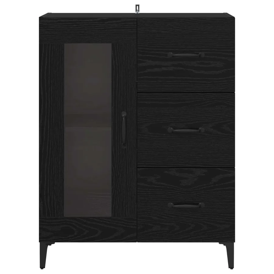 Buffet Chêne noir 69,5 x 34 x 90 cm Bois d'ingénierie et fer - 6