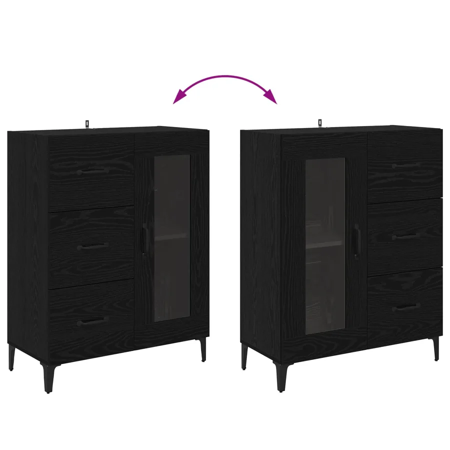 Buffet Chêne noir 69,5 x 34 x 90 cm Bois d'ingénierie et fer - 8