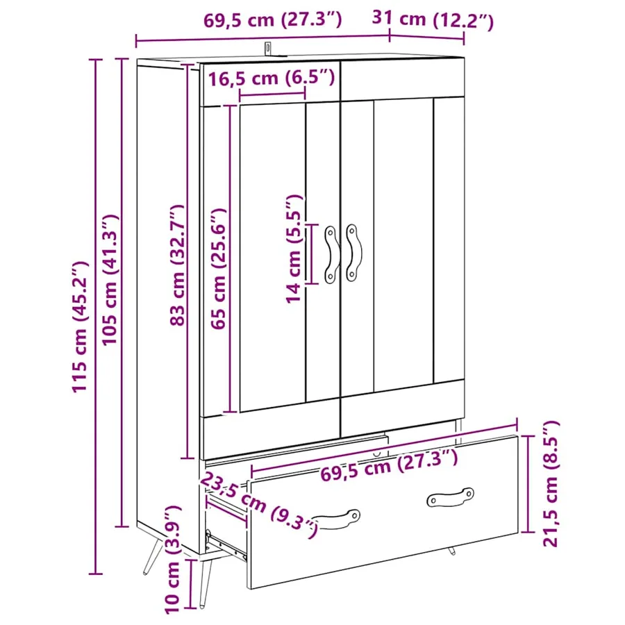 Haut Armoire Chêne artisanal 69,5 x 31 x 115 cm - 12