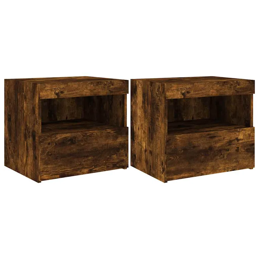 Tables de chevet avec lumières LED 2 pcs chêne fumé 50x40x45 cm - 2