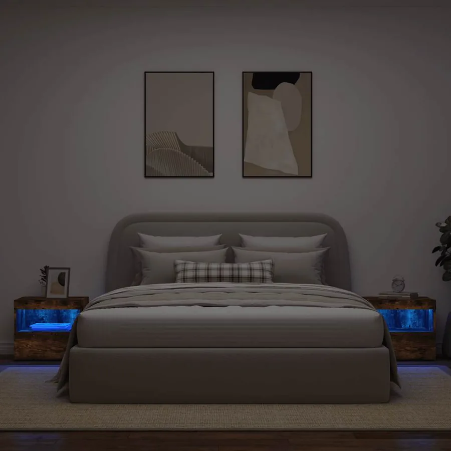 Tables de chevet avec lumières LED 2 pcs chêne fumé 50x40x45 cm - 4