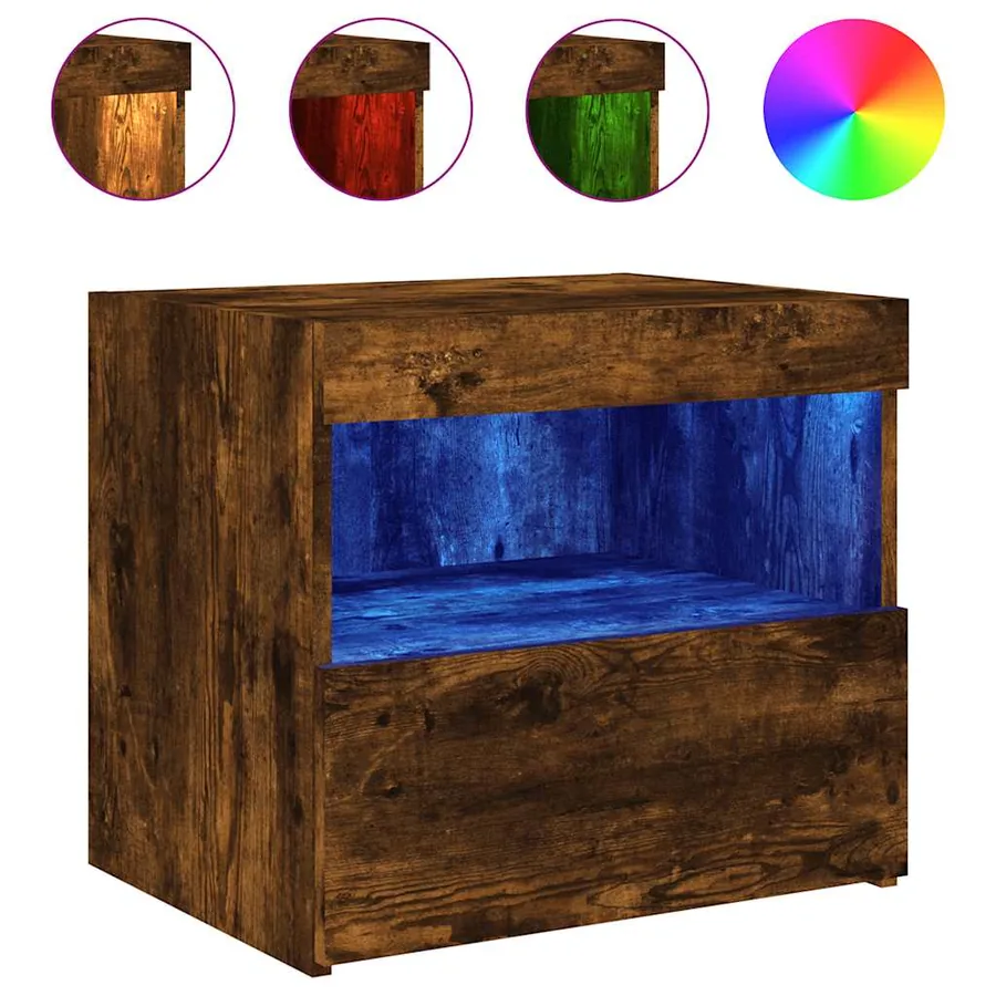 Tables de chevet avec lumières LED 2 pcs chêne fumé 50x40x45 cm - 6