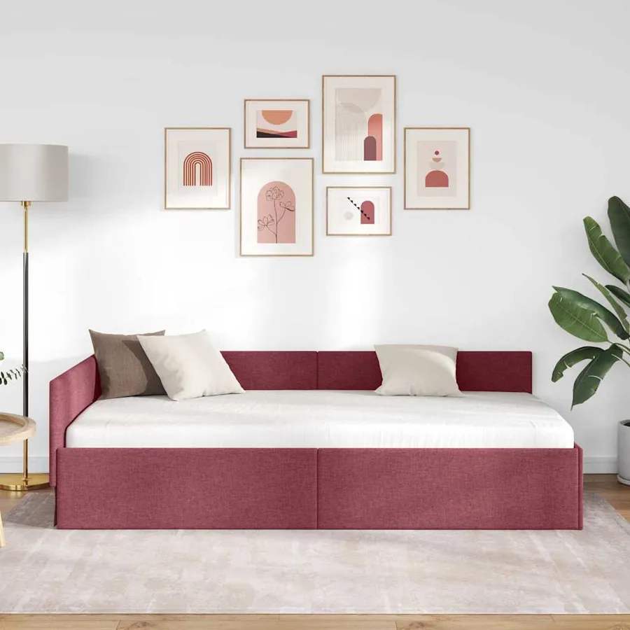 Cadre de lit d'angle Bordeaux 80 cm x 200 cm tissu - 3