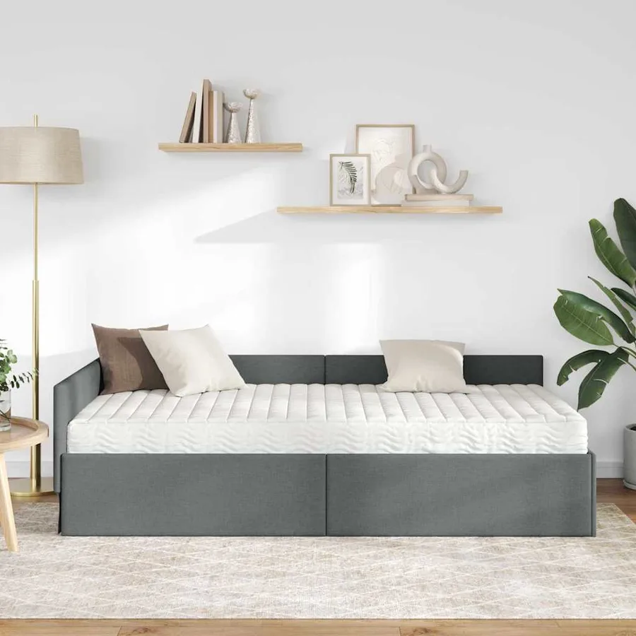 Cadre de lit d'angle avec matelas Autre 2 pcs Gris tissu - 3
