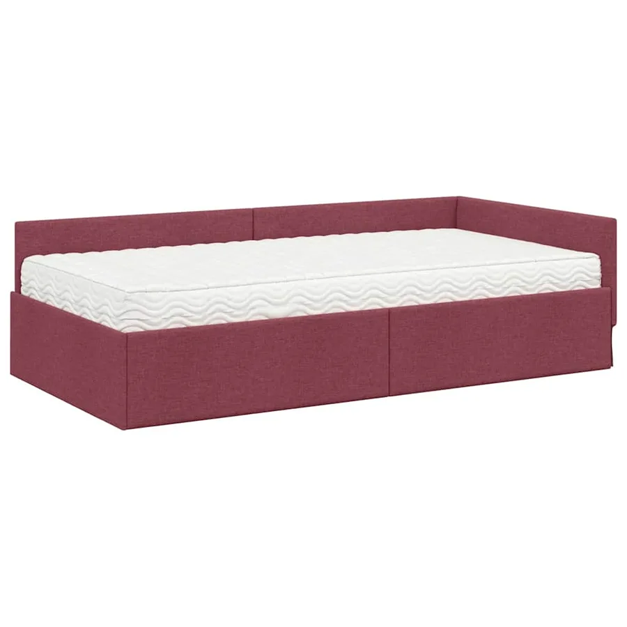 Cadre de lit d'angle avec matelas Autre 2 pcs Rouge tissu - 4