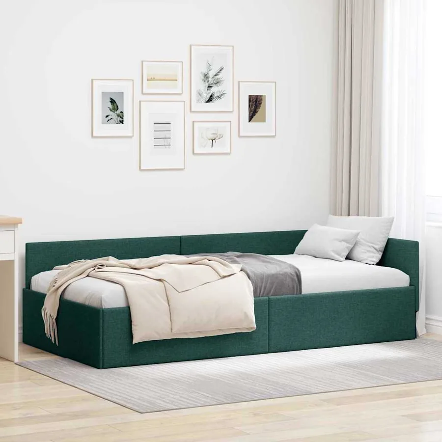 Cadre de lit d'angle Vert foncé 90 cm x 190 cm tissu