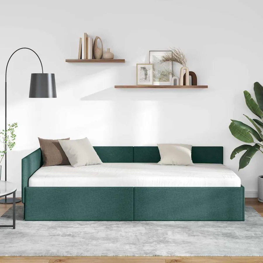 Cadre de lit d'angle Vert foncé 90 cm x 190 cm tissu - 3