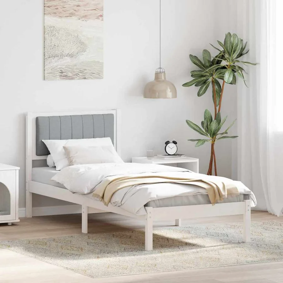 Cadre de lit avec tête de lit rembourrée Gris clair 75 x 190 cm