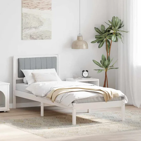 Cadre de lit avec tête de lit rembourrée Gris clair 75 x 190 cm