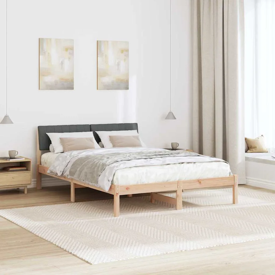 Cadre de lit avec tête de lit marron et gris foncé 135 x 190 cm - 4