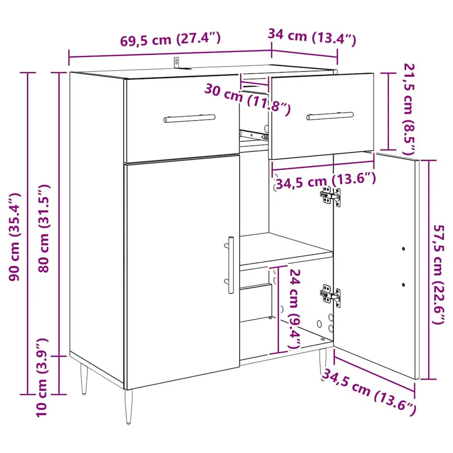 Buffet Bois Ancien 69,5 x 34 x 90 cm Bois d'ingénierie - 13