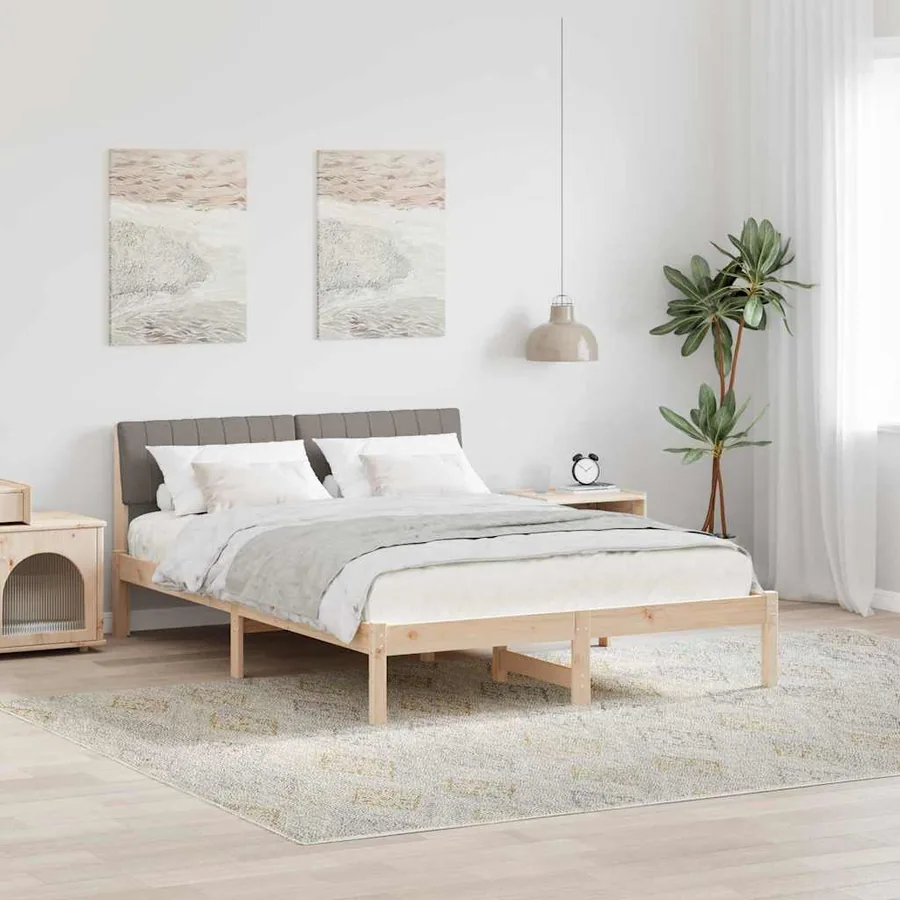 Cadre de lit Marron et taupe 135 x 190 cm Bois massif en pin